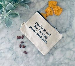 7.5" Canvas Zipper Pouch: Someone's Snack Bitch - Pink Peonies