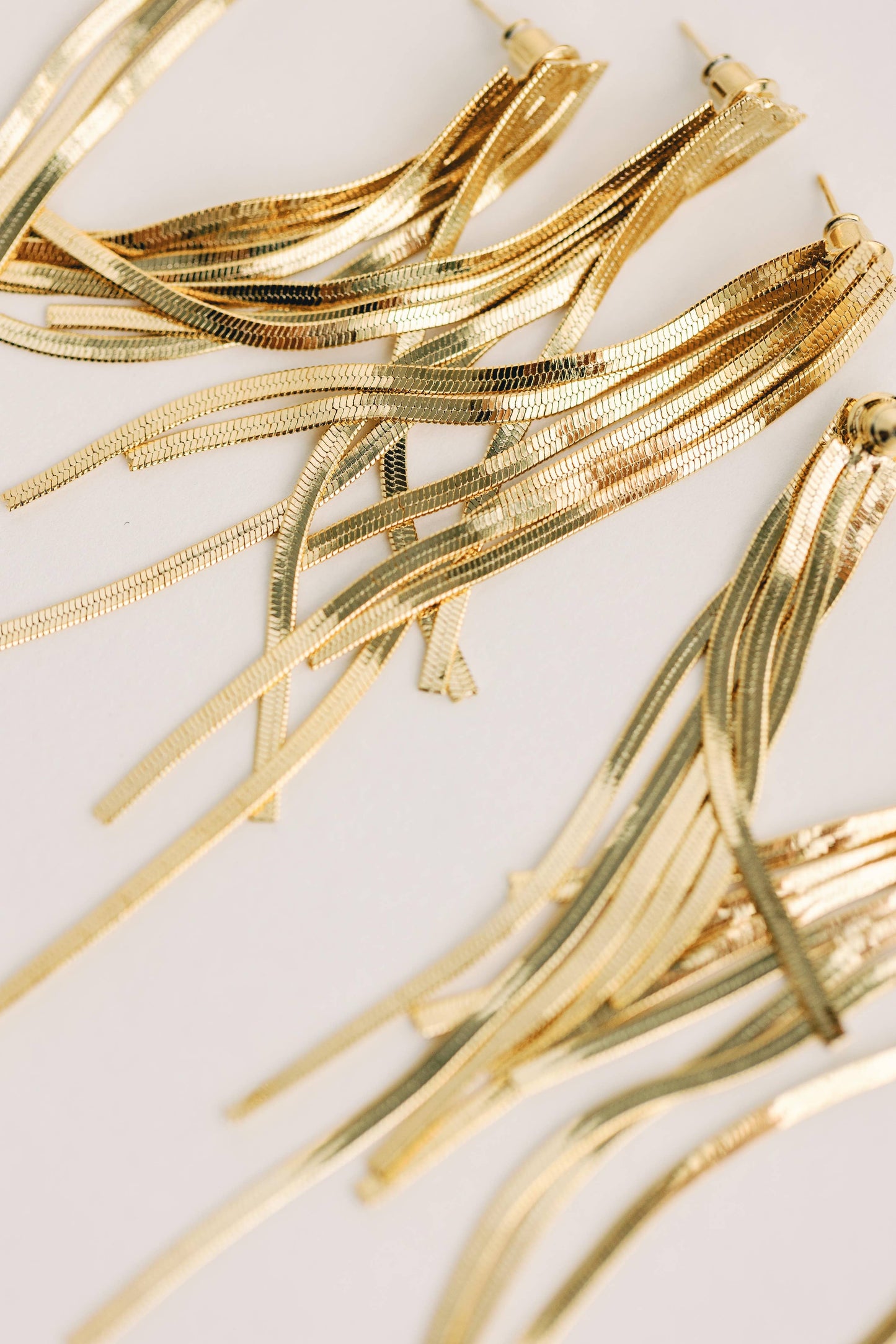 Skinny Gold Cascading Tassel Minimalist Statement Earrings - Pink Peonies