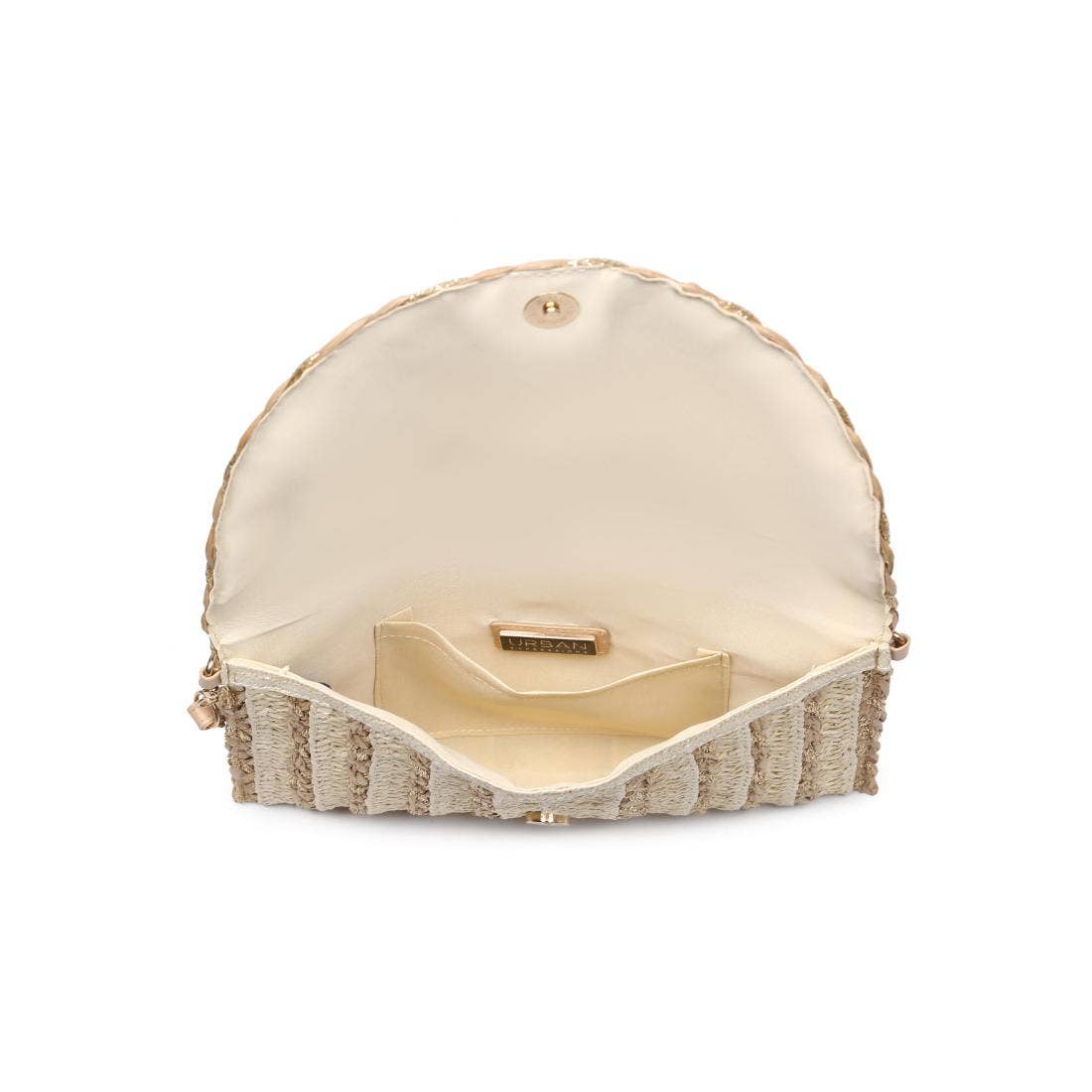 Golden Hour Ruffle Natural Ivory Clutch - Pink Peonies