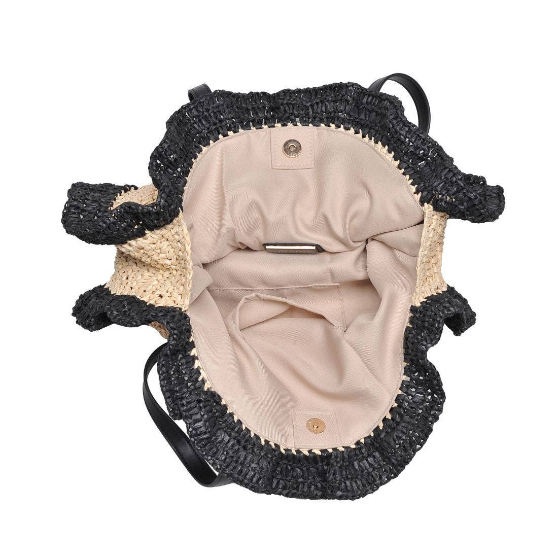 Black Rattan Round Ruffle Tote Bag - Pink Peonies