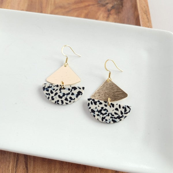 Ava Black Gold Dot Dangle Earrings - Pink Peonies