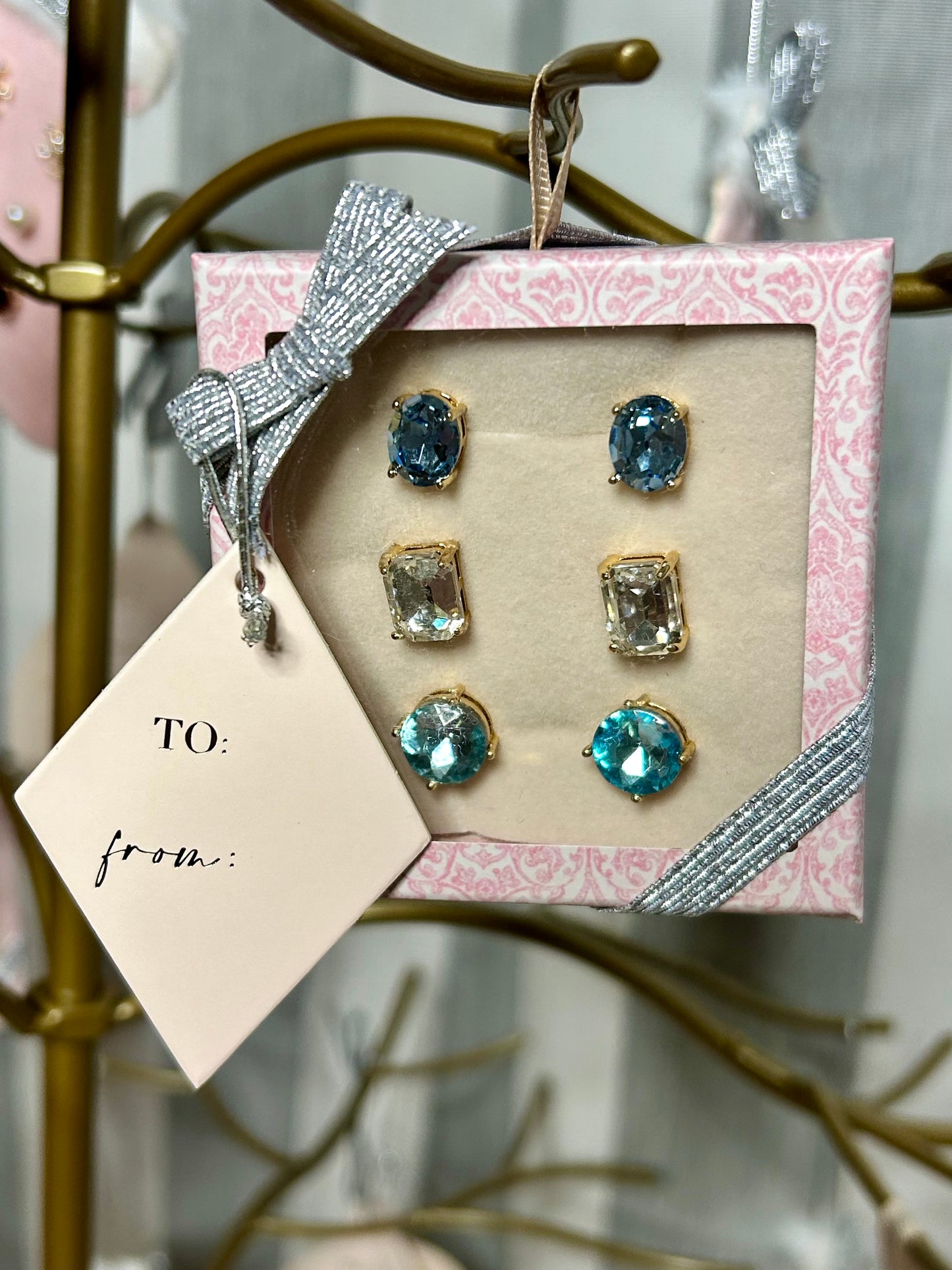 Boxed Crystal Earring Trio - Pink Peonies