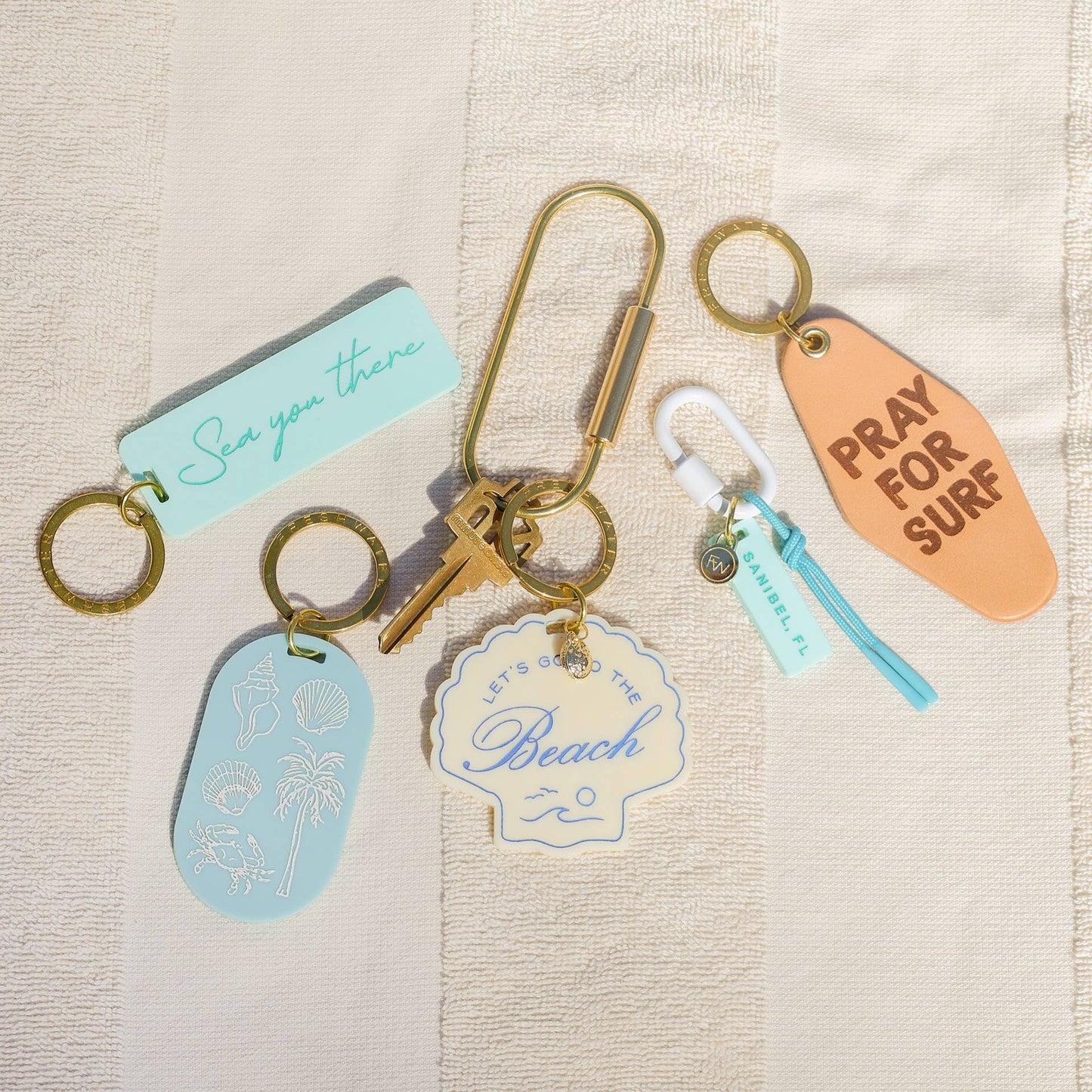 Beach Seashell Charm Keychain - Pink Peonies