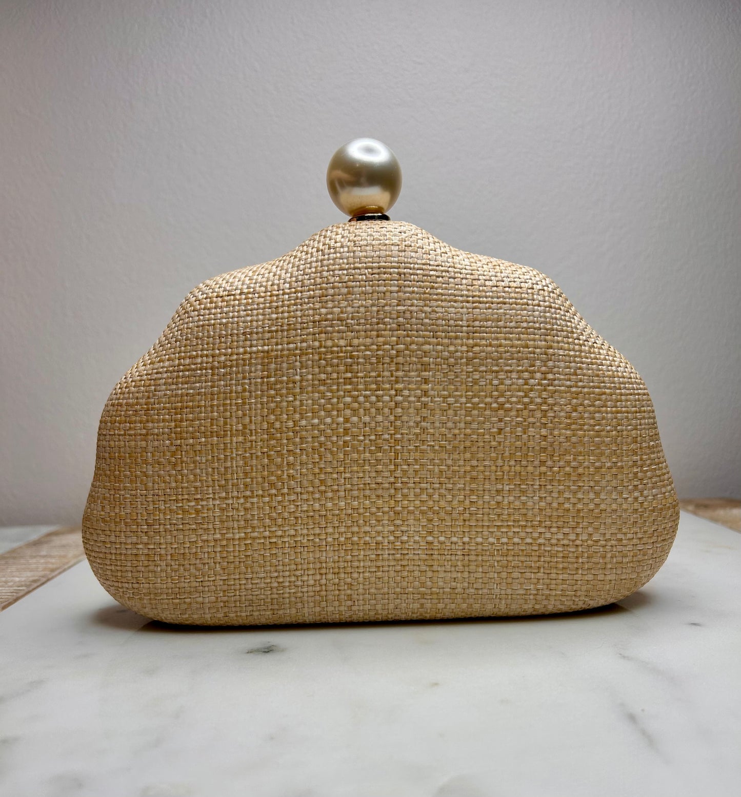 Seashell Minaudiere with Pearl Accents - Pink Peonies