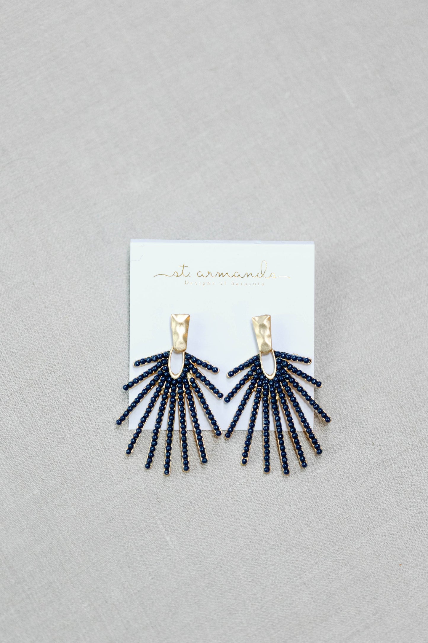 Navy Sunburst Statement Drop Earrings - Pink Peonies