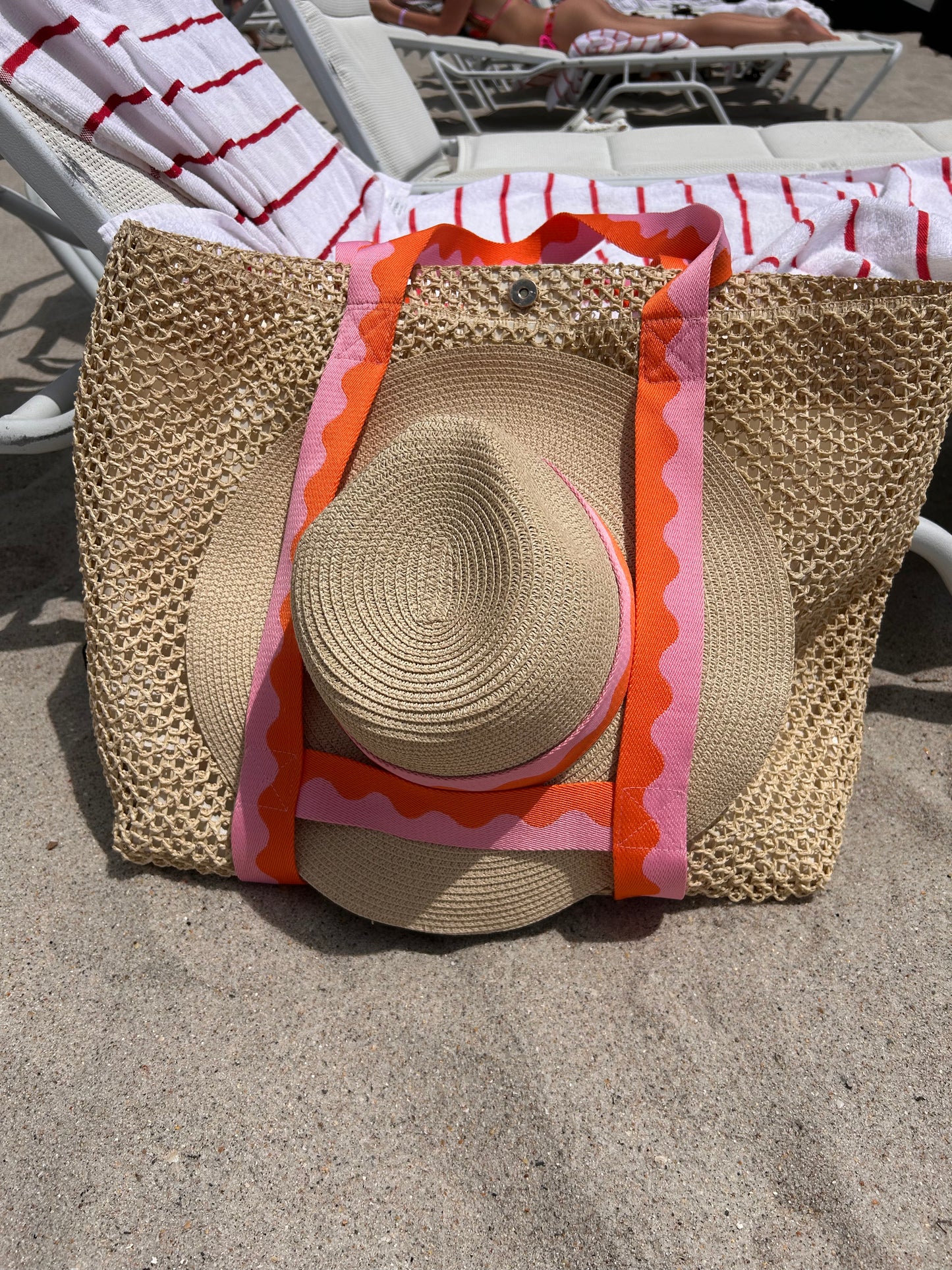 Pink Antigua Beach Tote and Hat Set - Pink Peonies