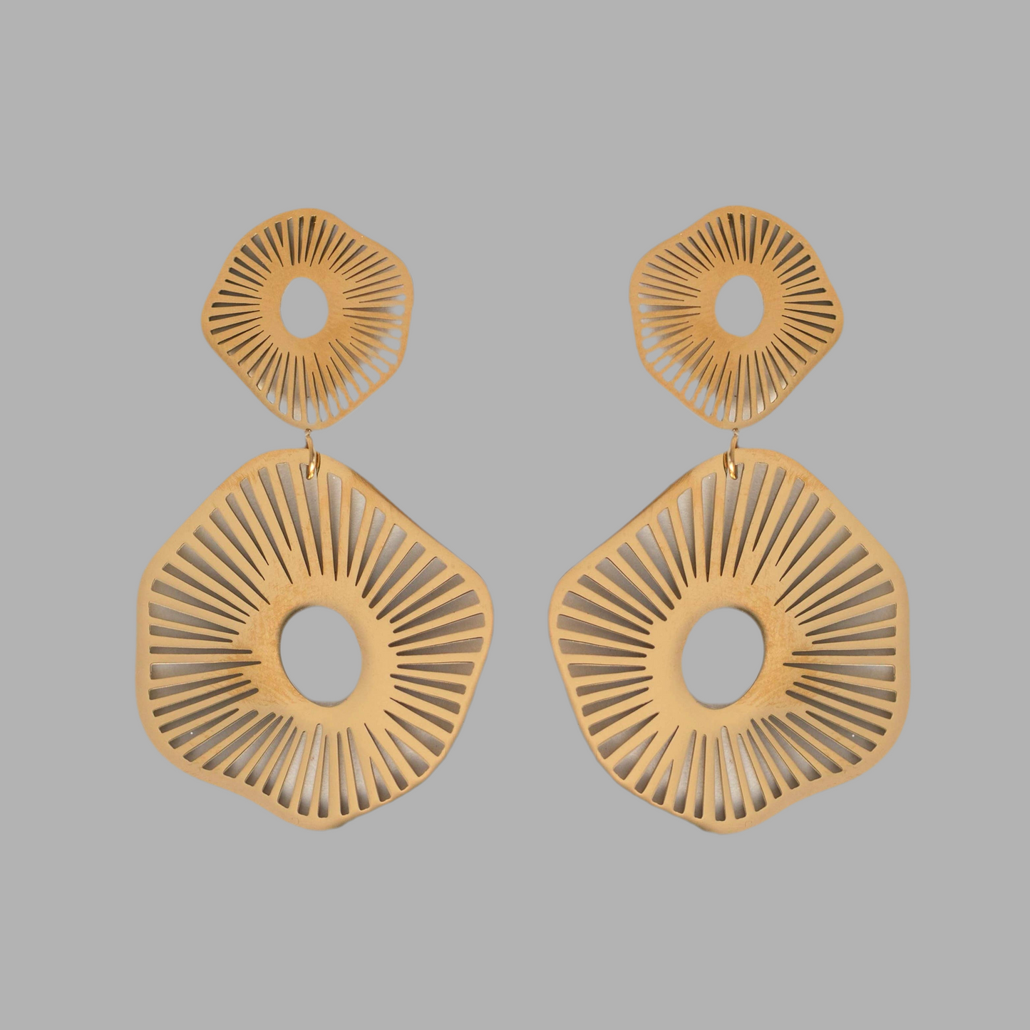 Gold Anemone Sea Inspired Statement Earrings - Pink Peonies