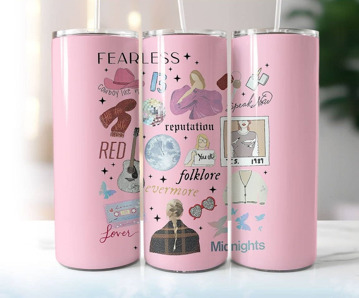 Taylor Eras Inspired Pop Music 20oz Skinny Tumbler - Pink Peonies