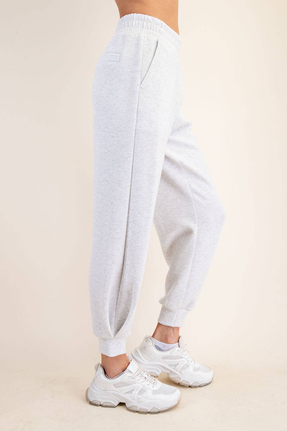 Modal Full Length Jogger Pants: Cream - Pink Peonies