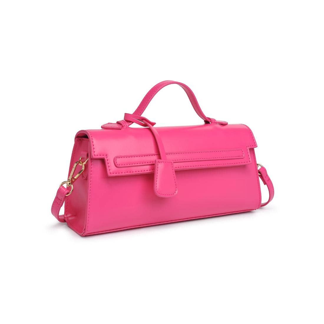 Top Handle Adjustable Crossbody Bag: Fuchsia - Pink Peonies