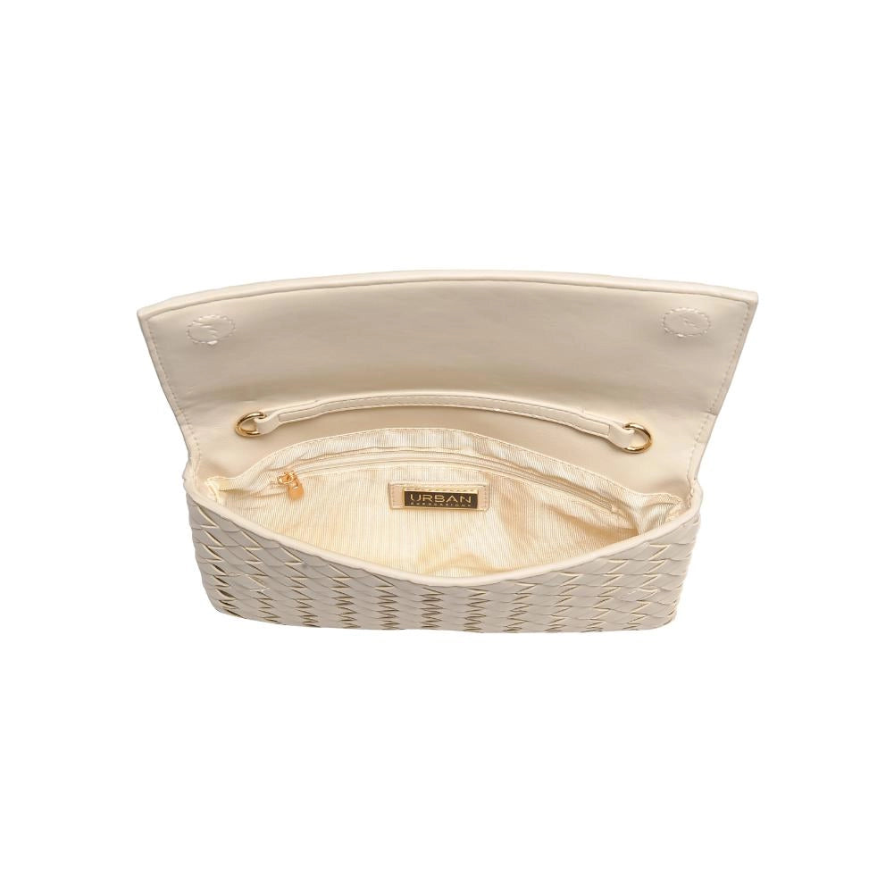 Woven Clutch with Detachable Gold Chain: Natural or Oatmilk - Pink Peonies
