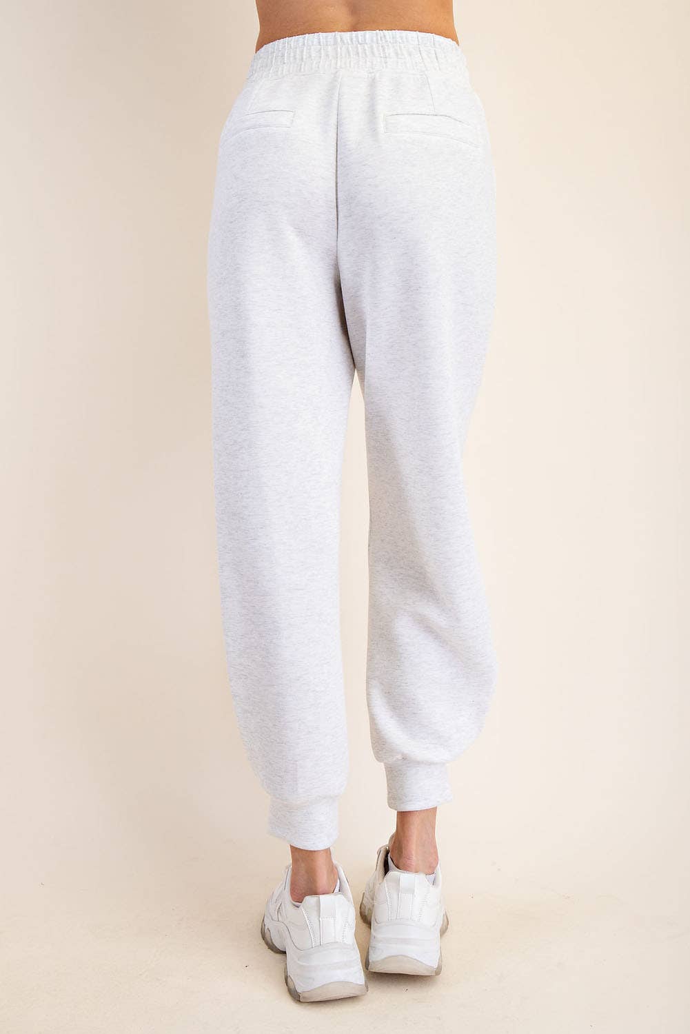 Modal Full Length Jogger Pants: Cream - Pink Peonies