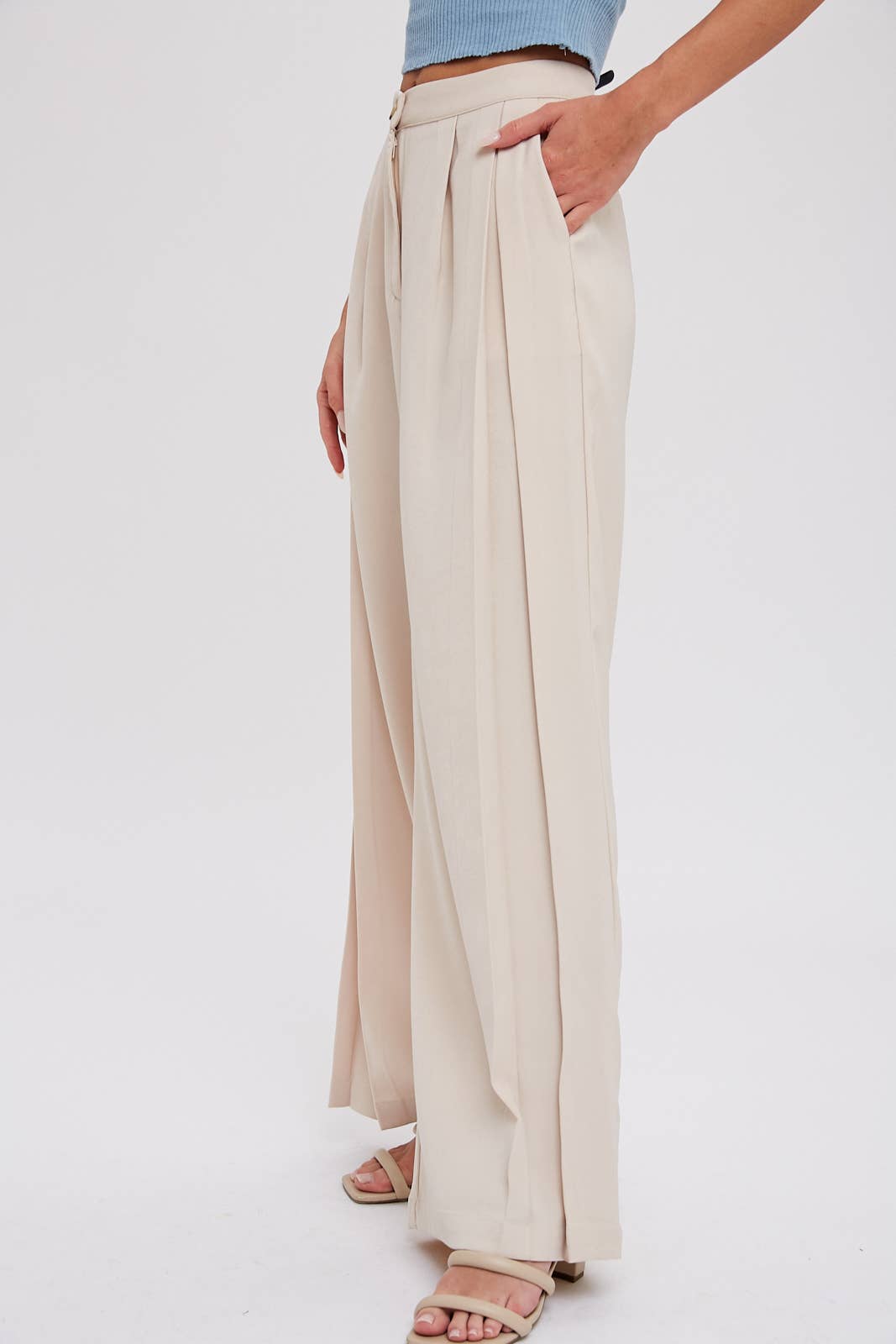 Pintuck Wide Leg Pants - Pink Peonies