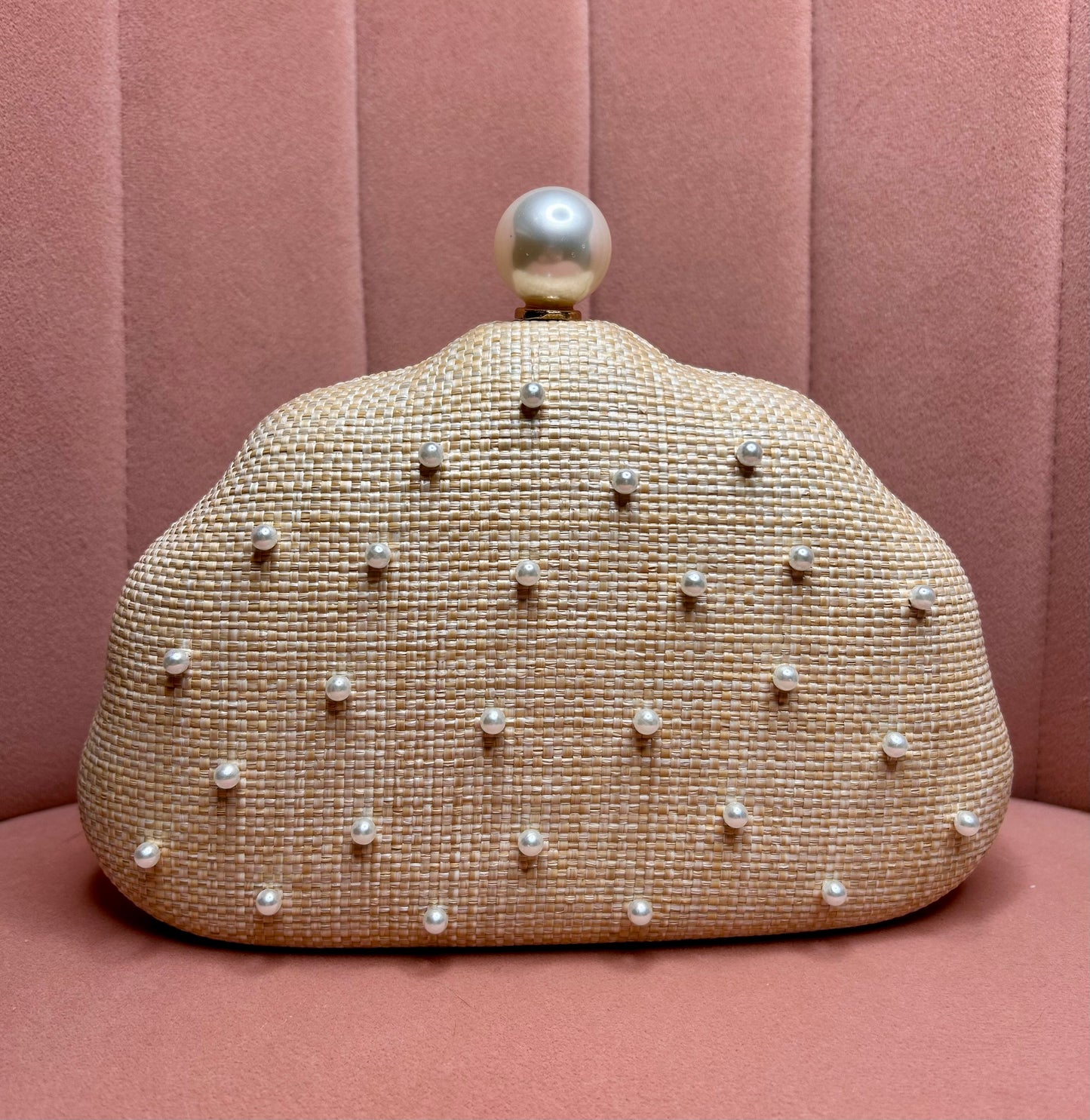Seashell Minaudiere with Pearl Accents - Pink Peonies