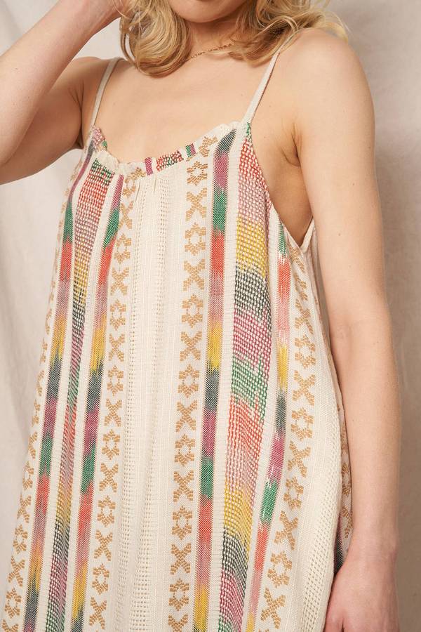 Embroidered Slip Style Multicolor Maxi Dress - Pink Peonies