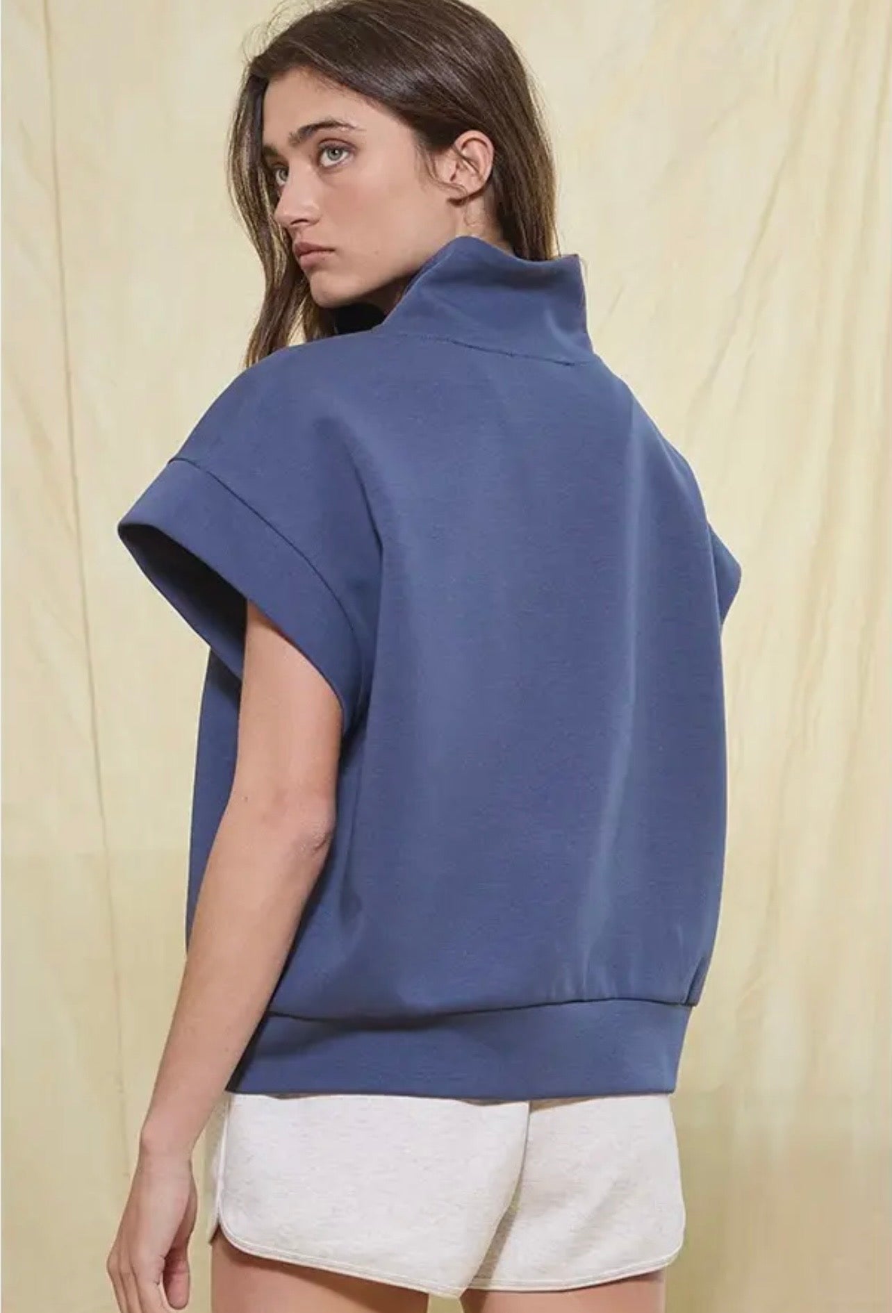 Short Sleeve Half Zip-Up Scuba Sweatshirt - Pink Peonies