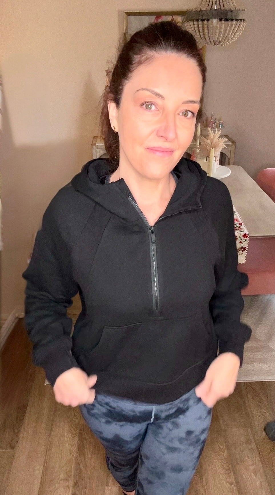 French Terry Cropped Hoodie Jacket - Pink Peonies