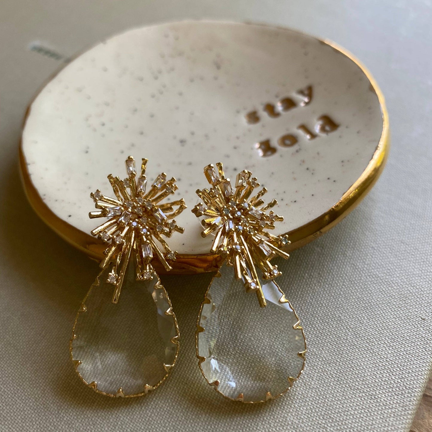 Champagne Drop Earrings - Pink Peonies