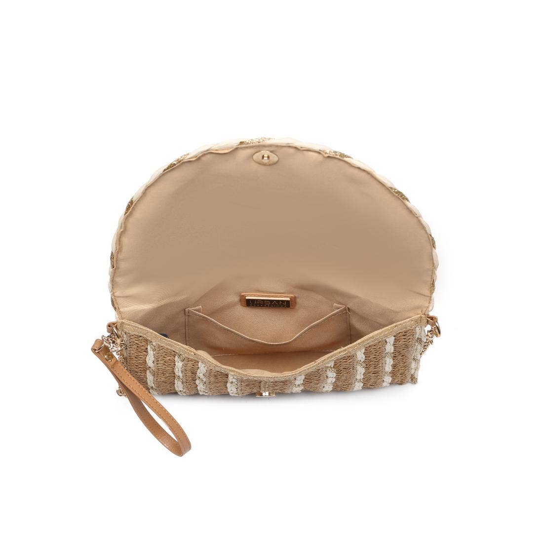 Golden Hour Ruffle Natural Ivory Clutch - Pink Peonies