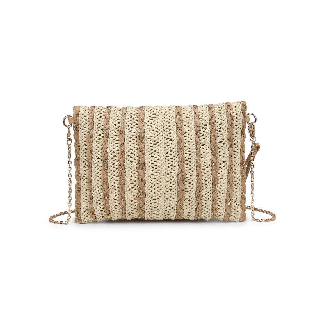 Golden Hour Ruffle Natural Ivory Clutch - Pink Peonies