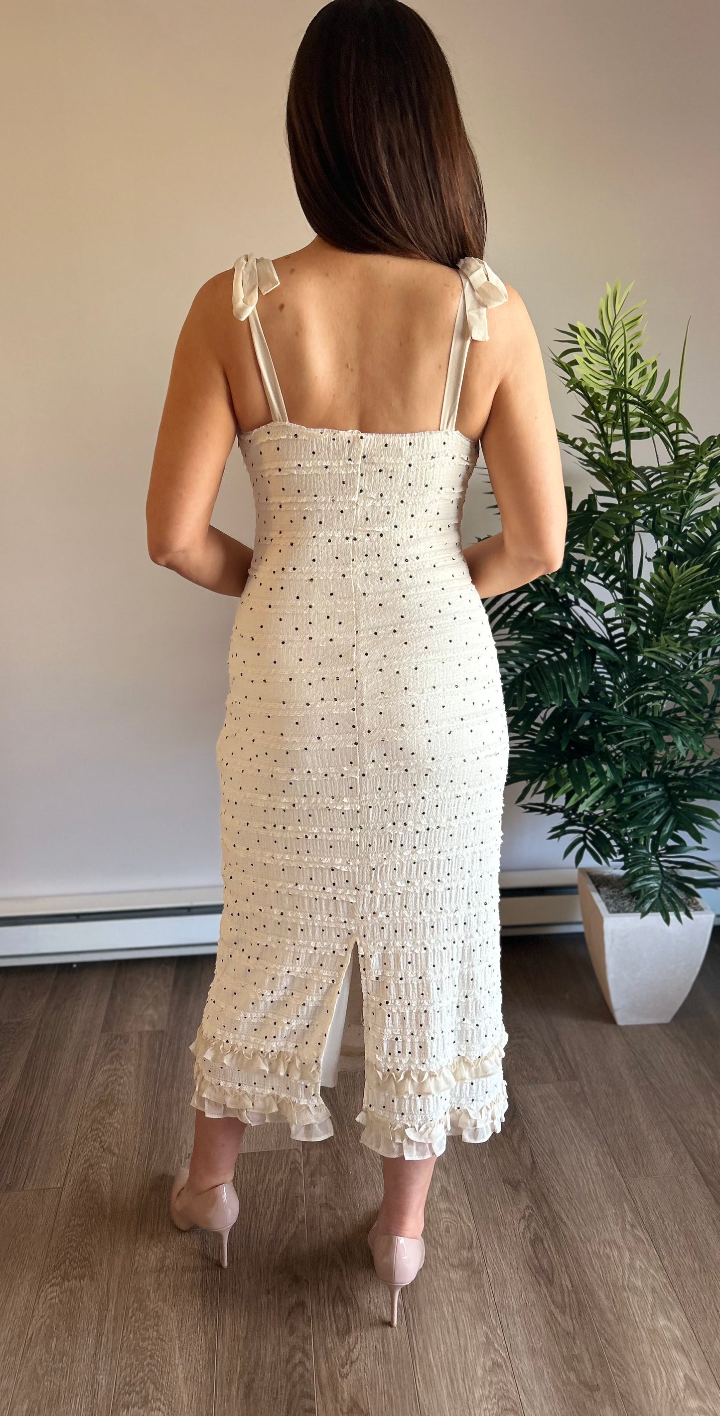Tie-Strap Polka Dot Lace Maxi Dress - Pink Peonies
