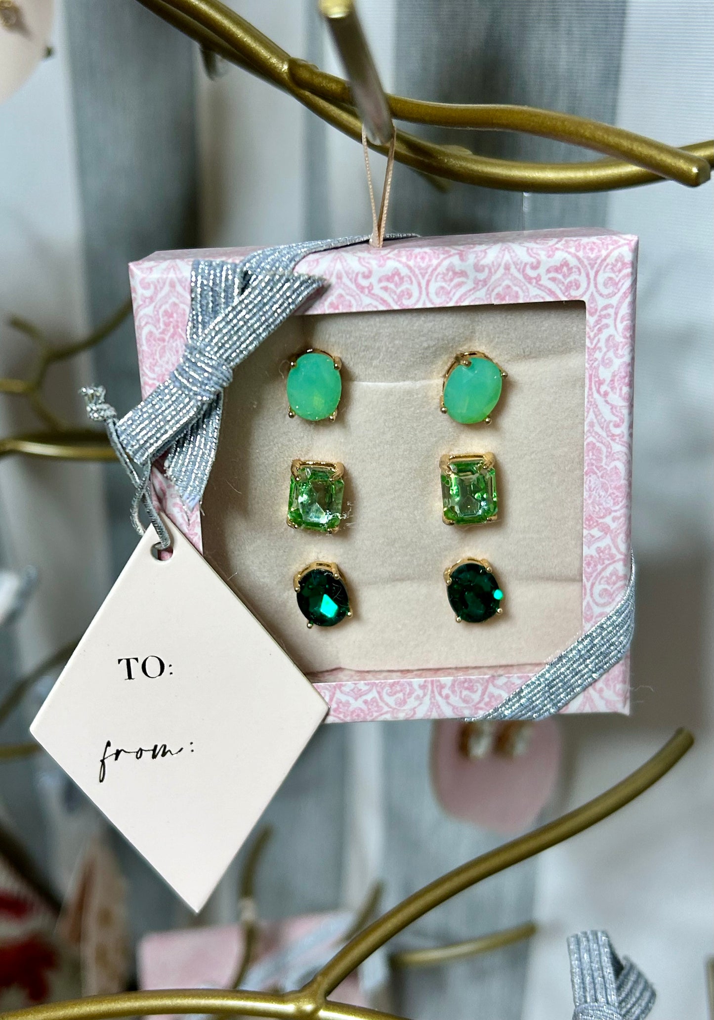 Boxed Crystal Earring Trio - Pink Peonies