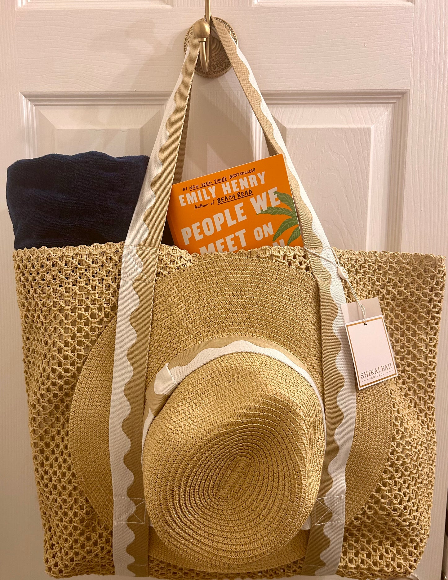 Sand Antigua Beach Tote and Hat Set - Pink Peonies