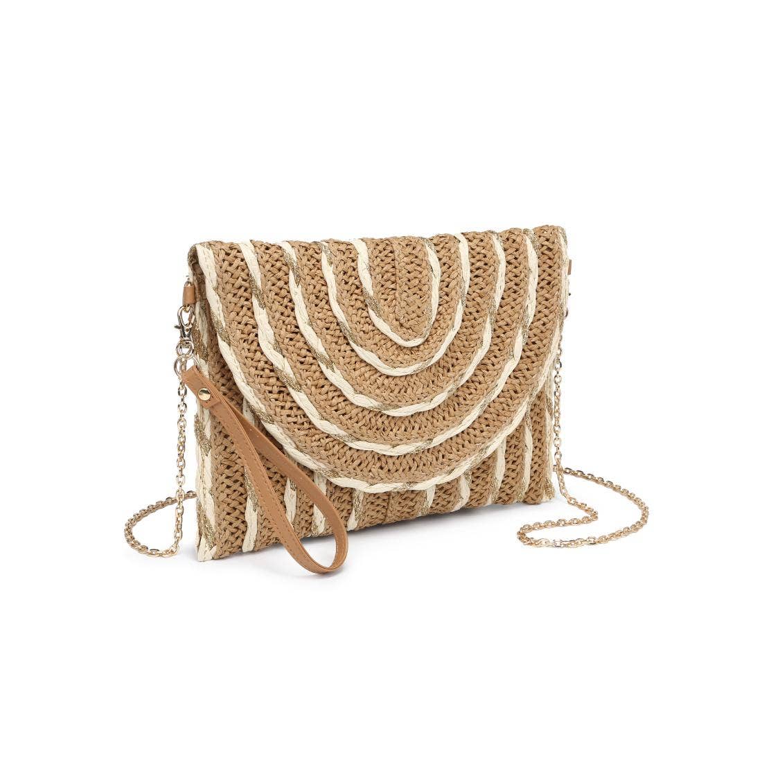 Golden Hour Ruffle Natural Ivory Clutch - Pink Peonies