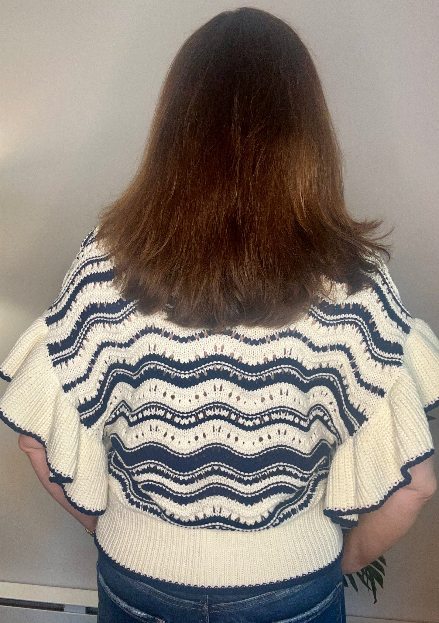 Ruffle Sleeve Wave Knit Sweater