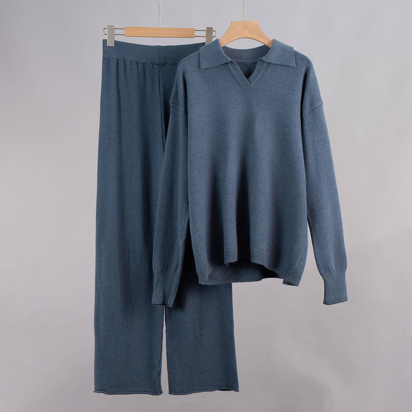 Long Sleeve Top and Pants Sweater Set: Cornflower