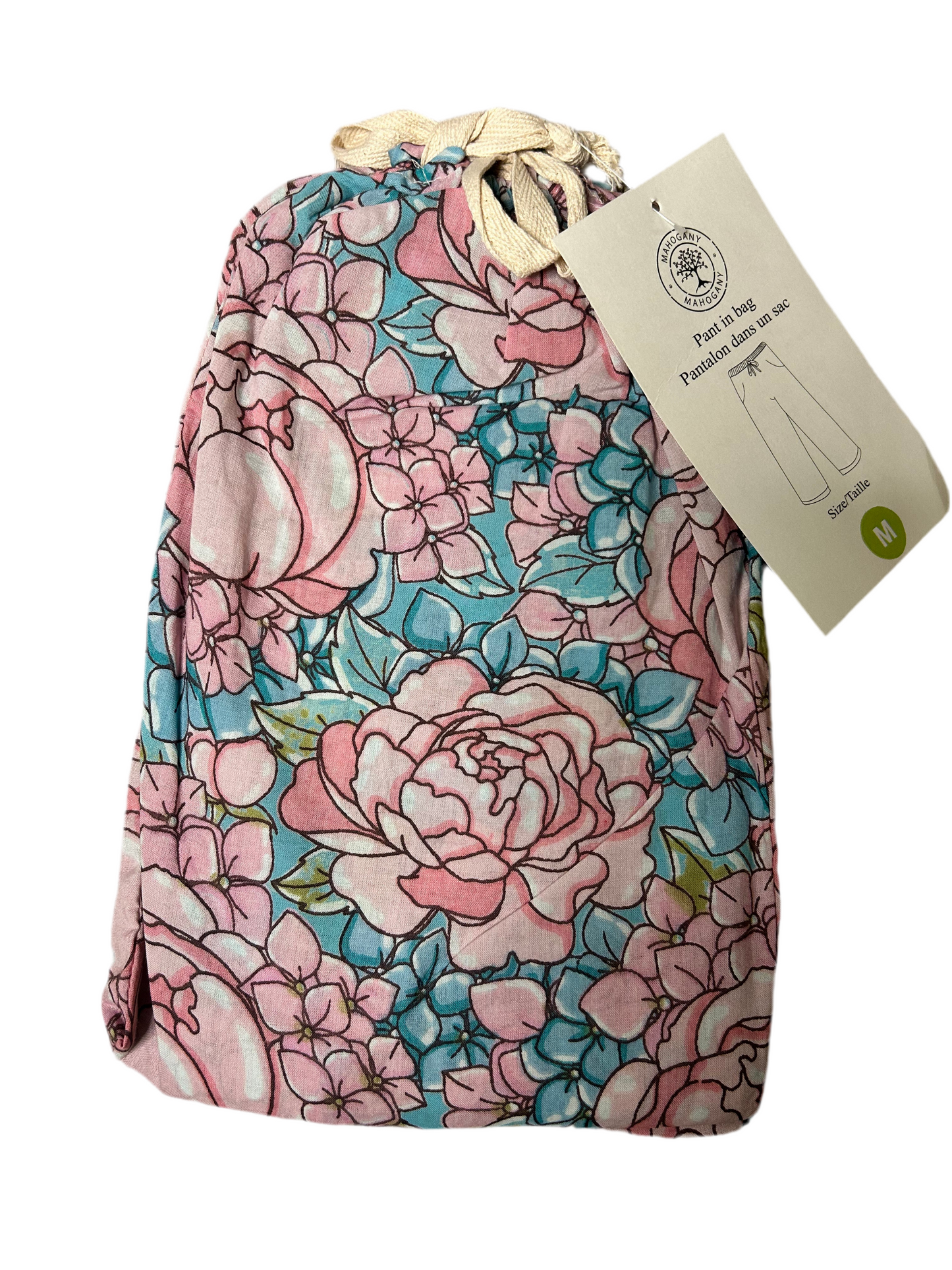 Pink Peonies Lightweight Cotton Pajama Pants in a Bag - Pink Peonies