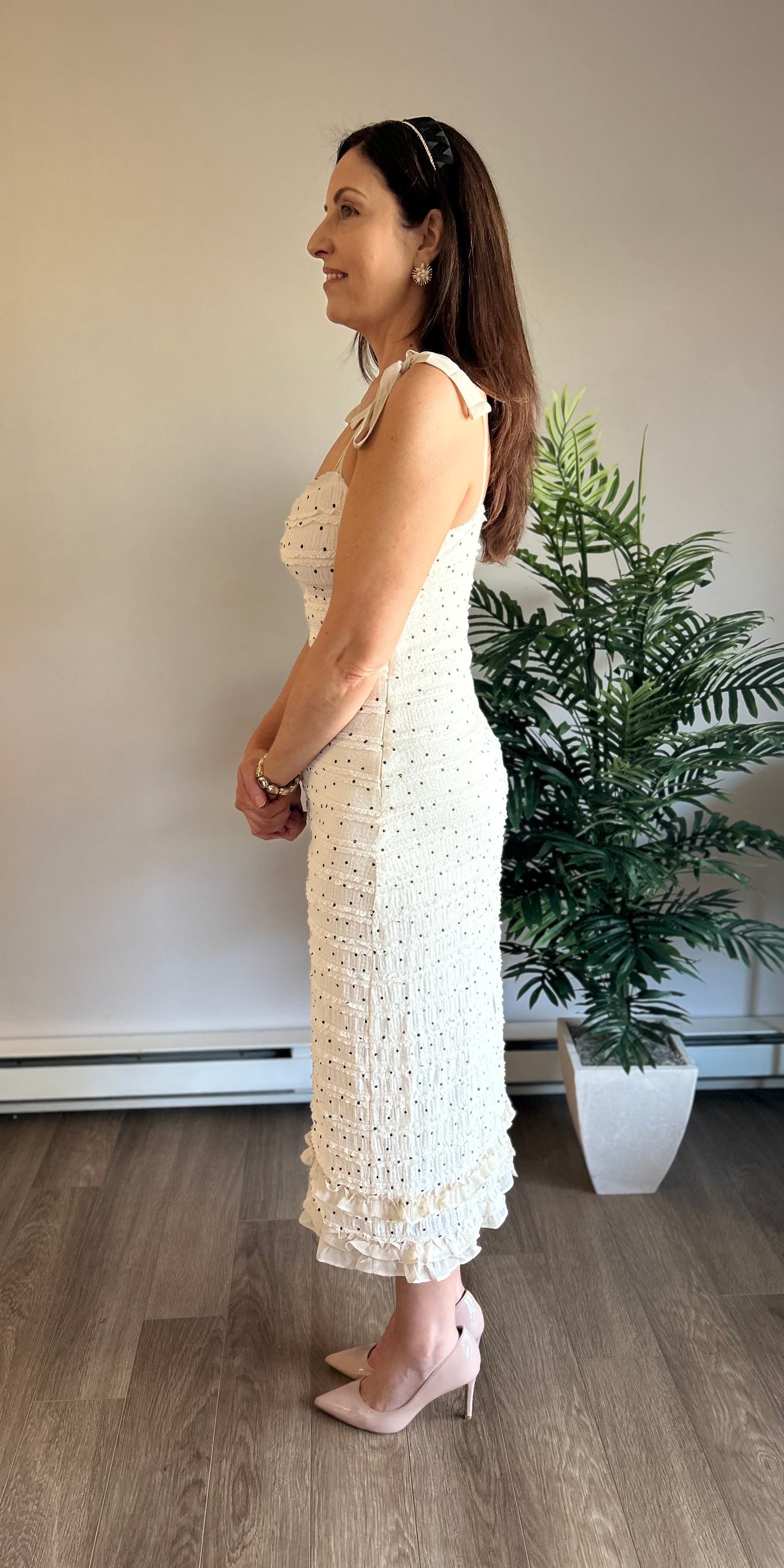 Tie-Strap Polka Dot Lace Maxi Dress - Pink Peonies