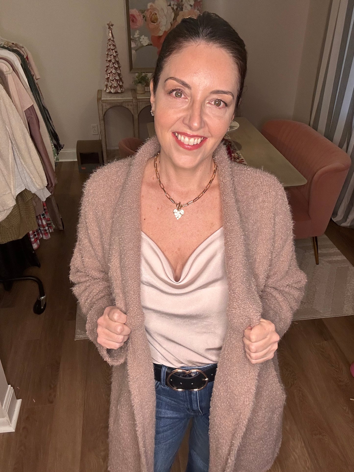 Silky Cow Neck Strappy Cami - Pink Peonies