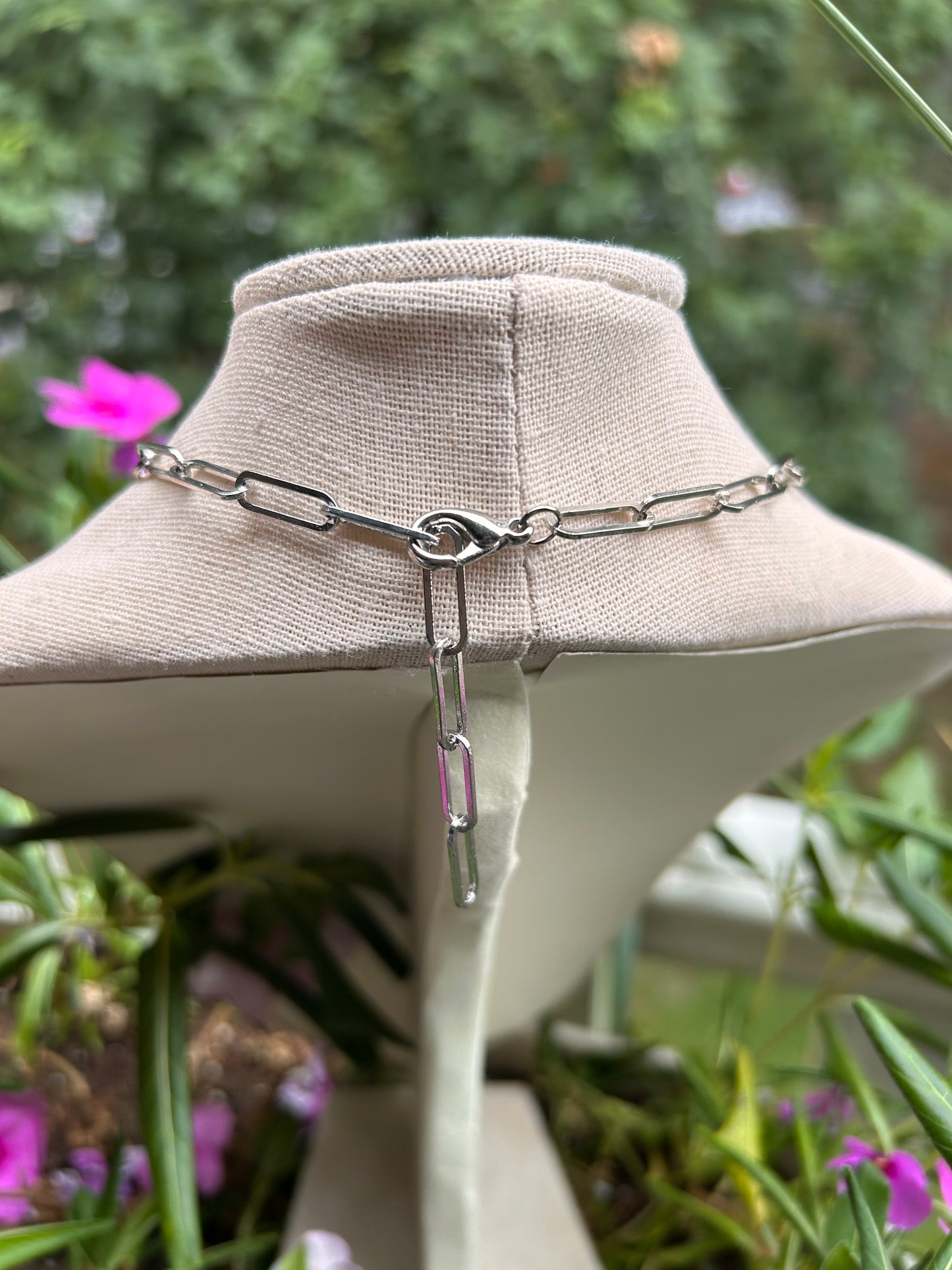 Silver Heart Lock Lariat Necklace - Pink Peonies