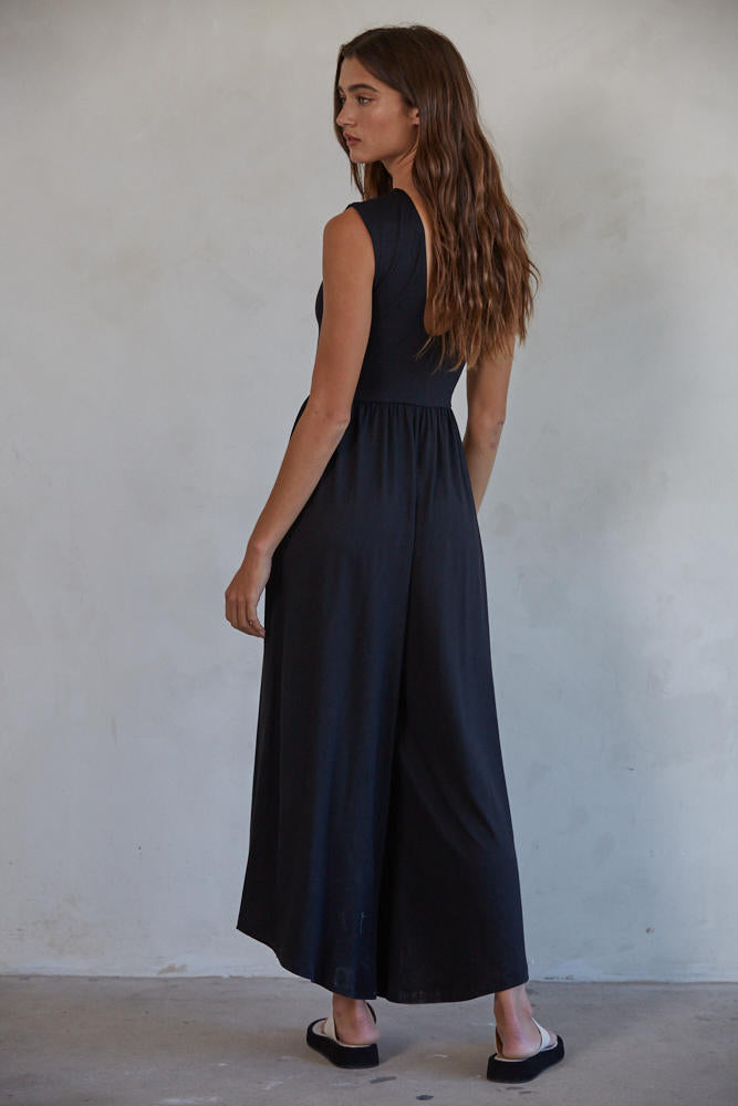 Sleeveless Open Back Wide Leg Jumpsuit - Pink Peonies