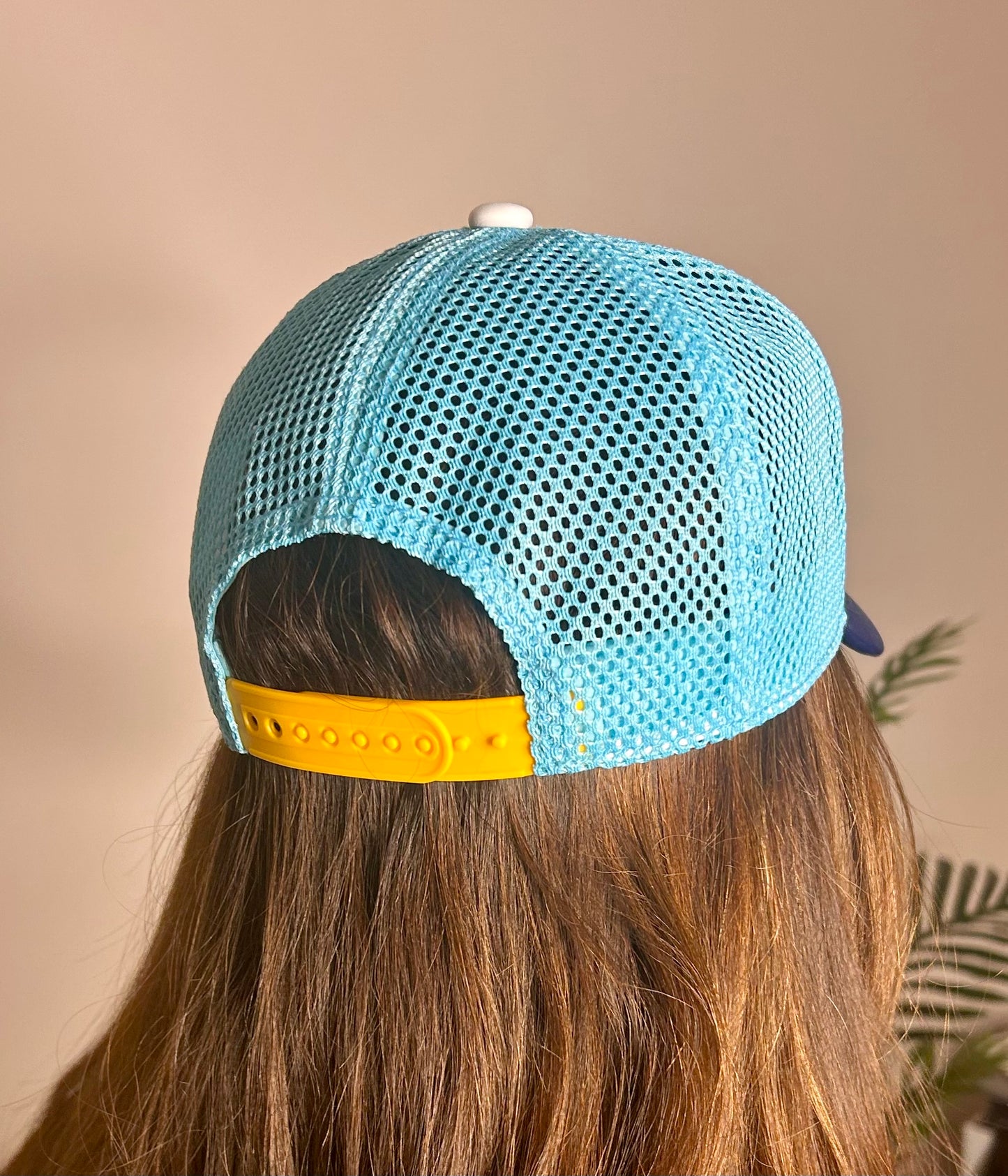 Salty Trucker Hat - Blue & Orange Mesh - Pink Peonies