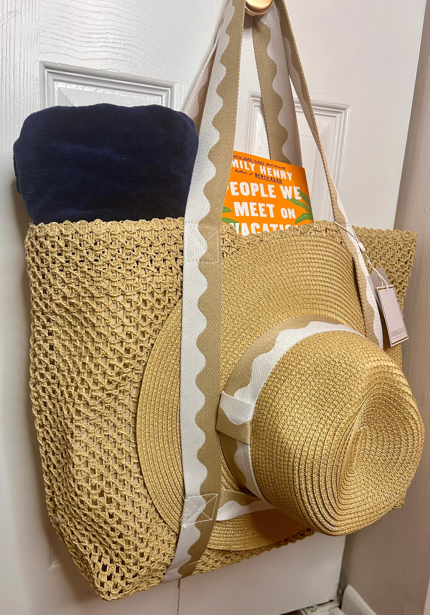 Sand Antigua Beach Tote and Hat Set - Pink Peonies