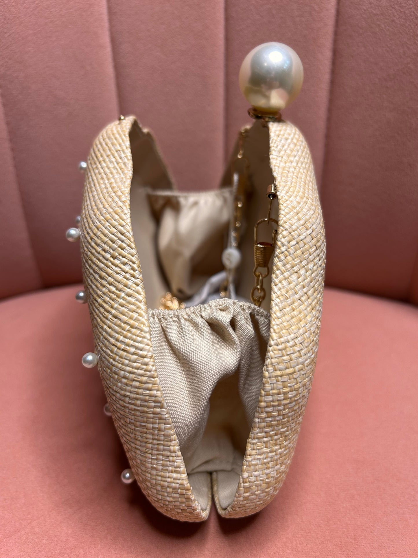 Seashell Minaudiere with Pearl Accents - Pink Peonies