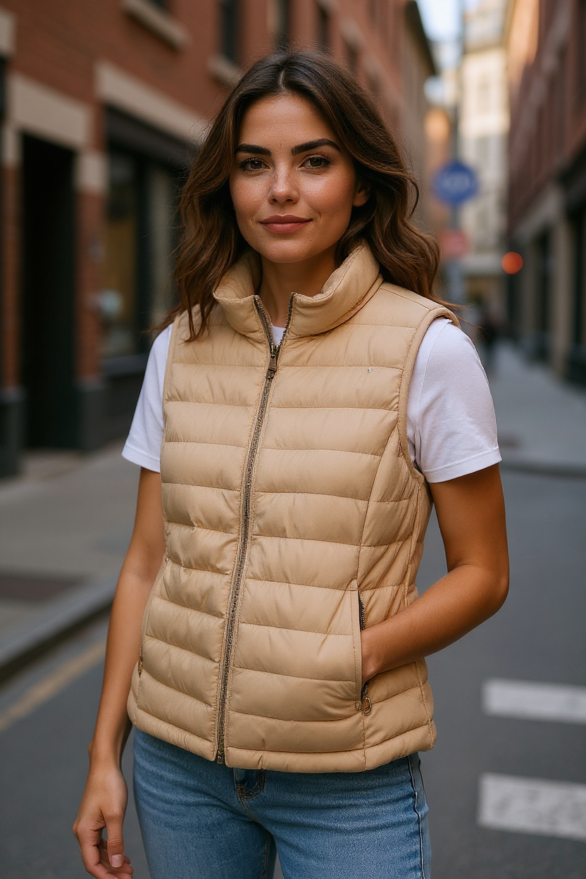 Urban Glide Khaki Zip Vest - Pink Peonies