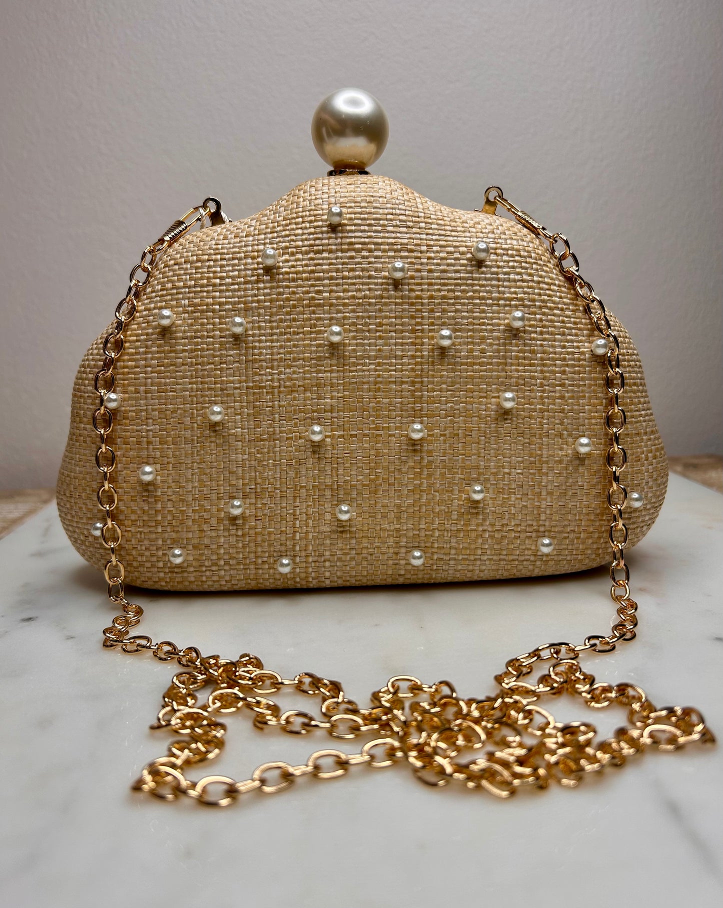 Seashell Minaudiere with Pearl Accents - Pink Peonies