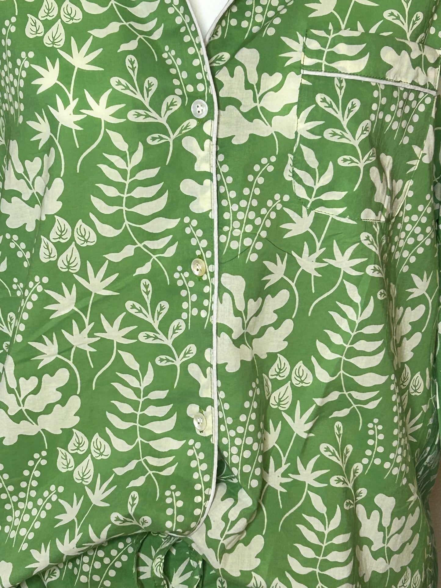 Green Botanical Lightweight Cotton Pajama Set - Pink Peonies