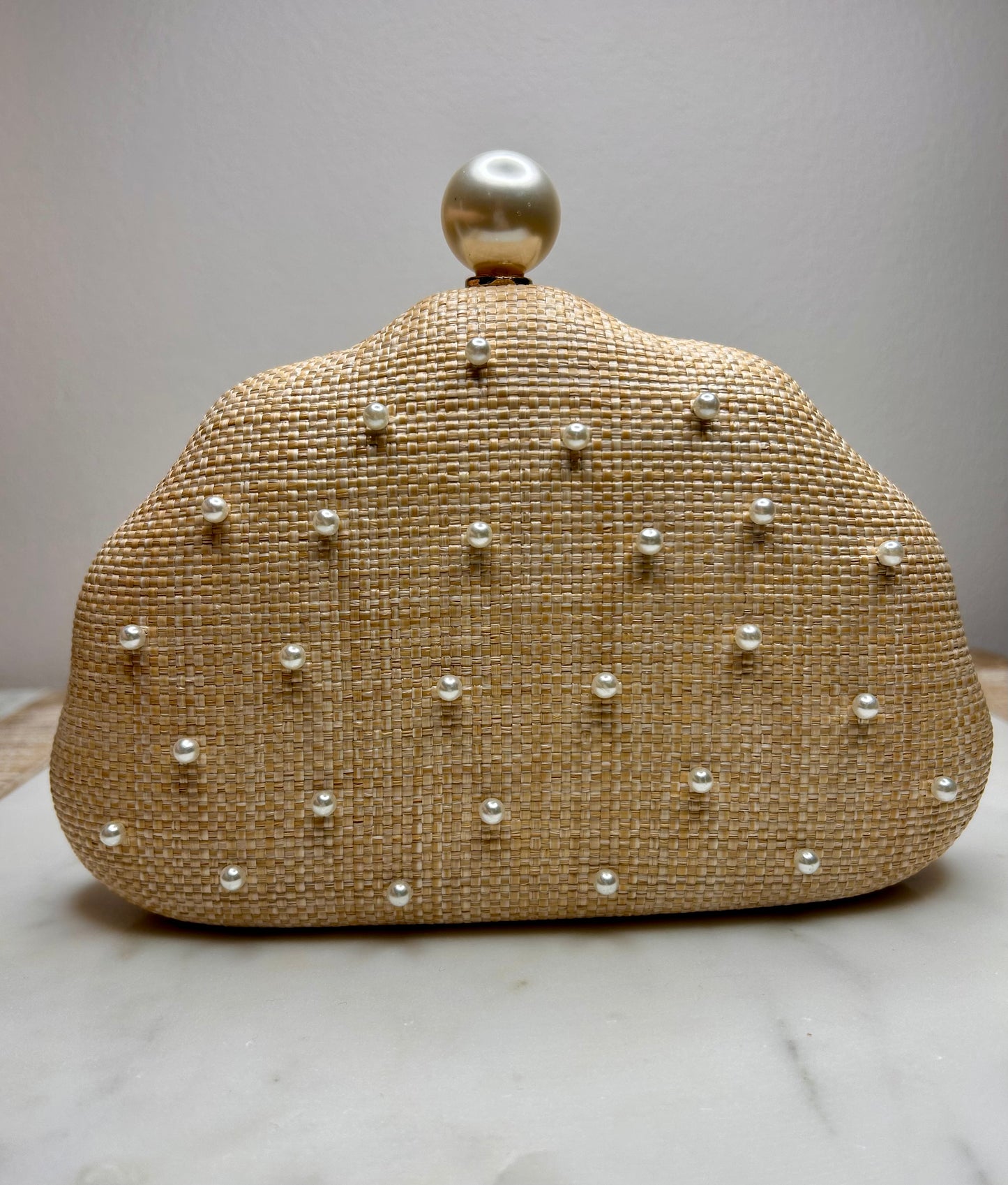 Seashell Minaudiere with Pearl Accents - Pink Peonies