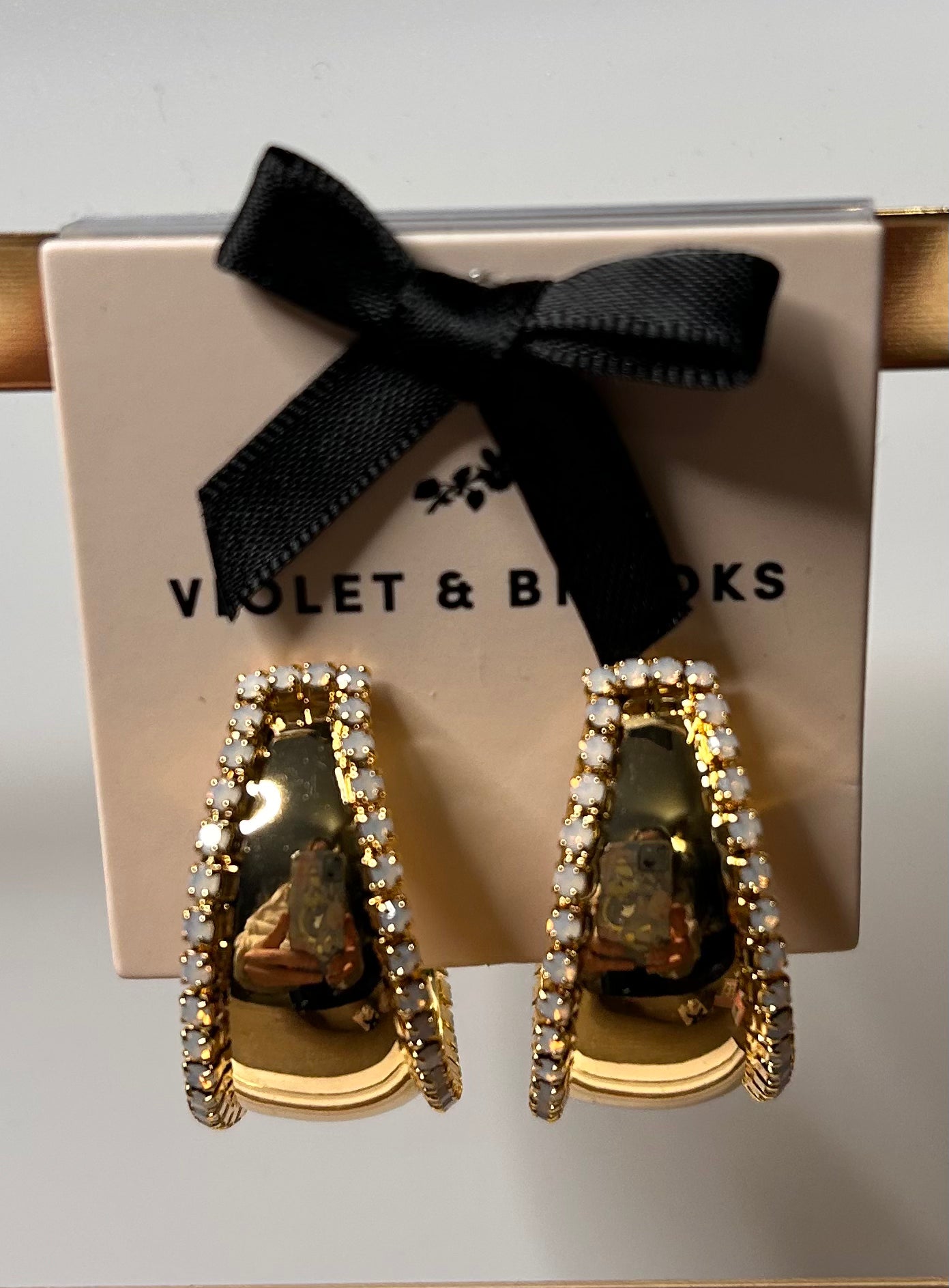 Retro Gold Hoop Earrings - Pink Peonies