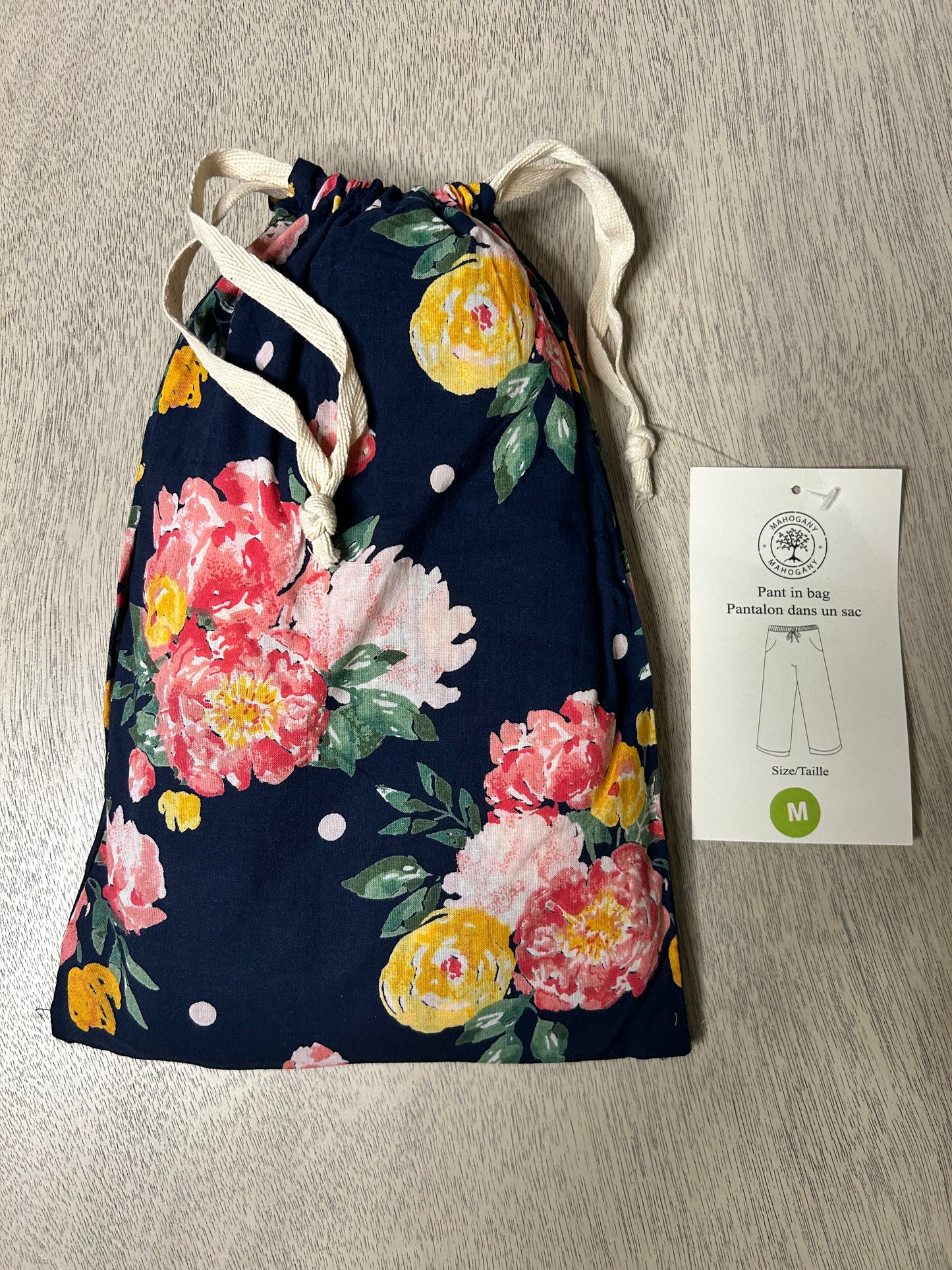 Blue Floral Lightweight Cotton Pajama Pants in a Bag - Pink Peonies