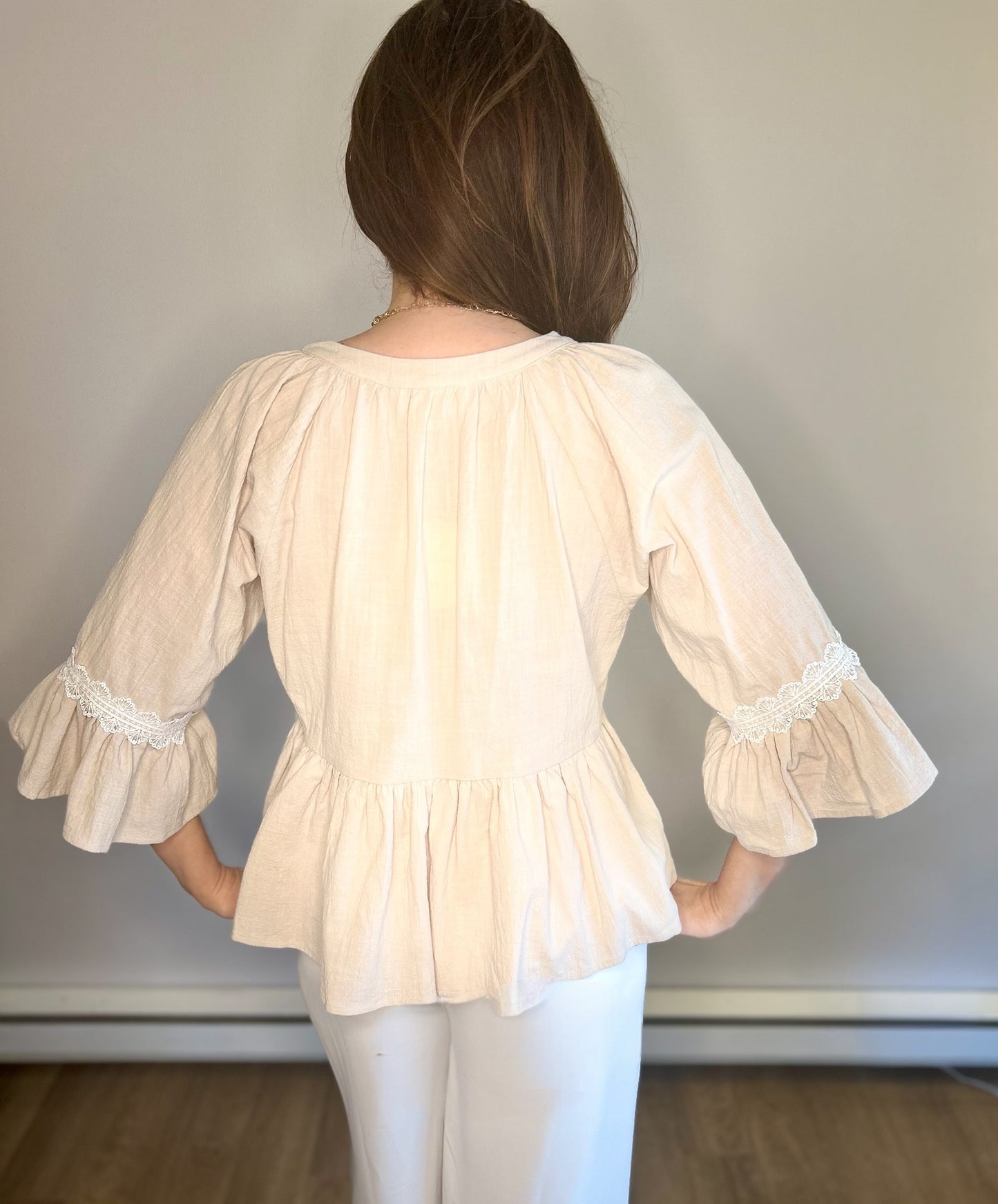 Babydoll Peplum Top - Pink Peonies