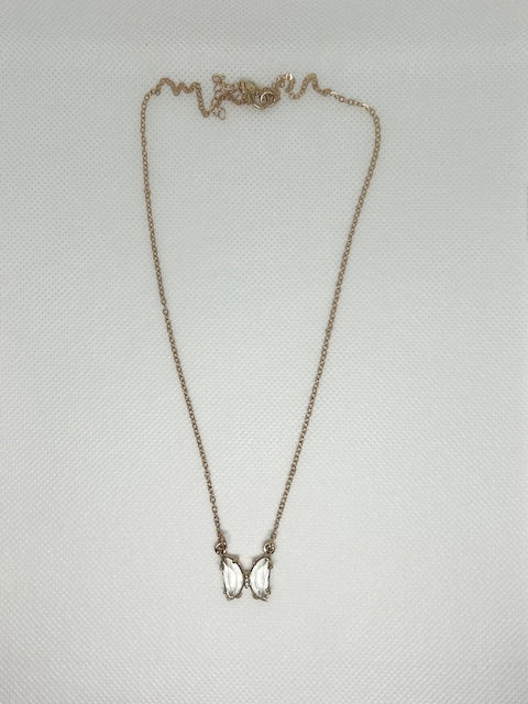 Gold Morning Dew Crystal Butterfly Necklace - Pink Peonies