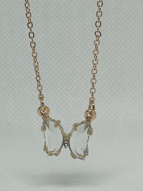Gold Morning Dew Crystal Butterfly Necklace - Pink Peonies