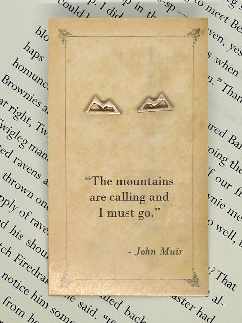 Literary Quotes Gold Mountains Post Earrings - John Muir - Pink Peonies