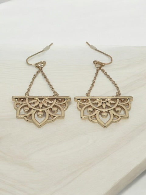 Gold Dangle Lotus Earrings - Pink Peonies