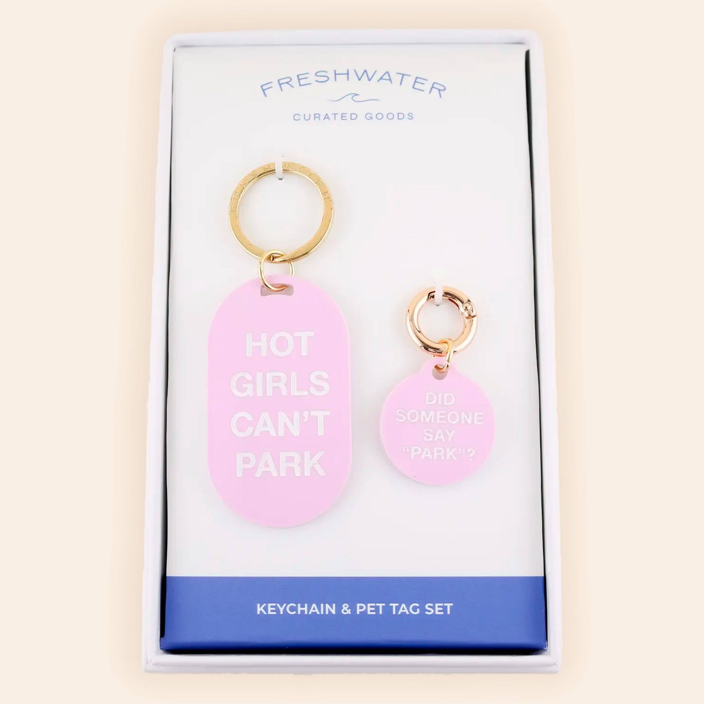 Hot Girls Can't Park Keychain & Pet Tag Gift Set - Pink Peonies